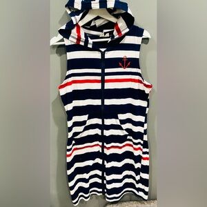 Beach by Exist Sleeveless Full Zip Dress Striped Nautical  Embroidered  Anchor